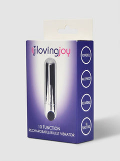 Lifestyle image featuring Loving Joy 10 Function Waterproof Rechargeable Bullet Vibrator, a discreet and stylish rechargeable bullet vibrator ideal for enhancing intimate experiences.