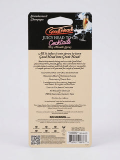 GoodHead Juicy Head Cocktails Dry Mouth Salivating Oral Spray Strawberries and Champagne To-Go packaging rear view