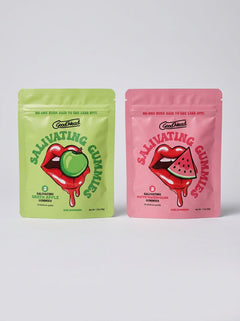 GoodHead Salivating Flavoured Oral Play Dry Mouth Gummies 3-Pack in Green Apple and Watermelon flavours, shown in premium pouches