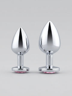 b-Vibe Heart Shaped Jewel Metal Butt Plug Training Set - Beautifully designed butt plug set with smooth metal finish and heart-shaped bases for sophisticated pleasure.