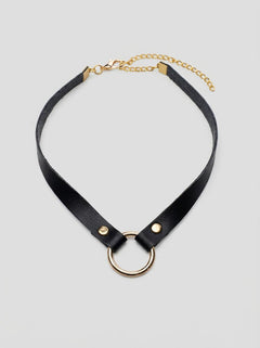 Close-up of the Posh Pet Gold O-Ring Slim Beginners Bondage Choker highlighting the soft slim design and gold O-ring feature for secure leash attachment.