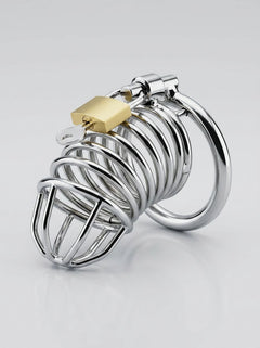 Impound Chastity Device - Metal Spiral Design with 3 Base Rings - Includes Padlock & Keys