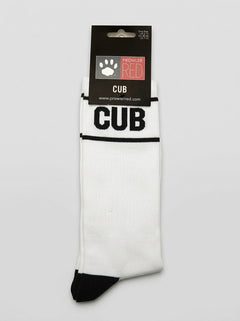 Prowler RED Cub Slogan Cotton Crew Socks with black cotton fabric, white accents and paw print detail