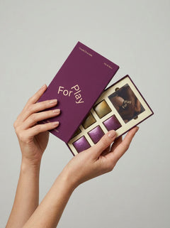 Individually wrapped For Play His and Hers Couples Sex Chocolate, highlighting flavourful ingredients that boost intimacy.