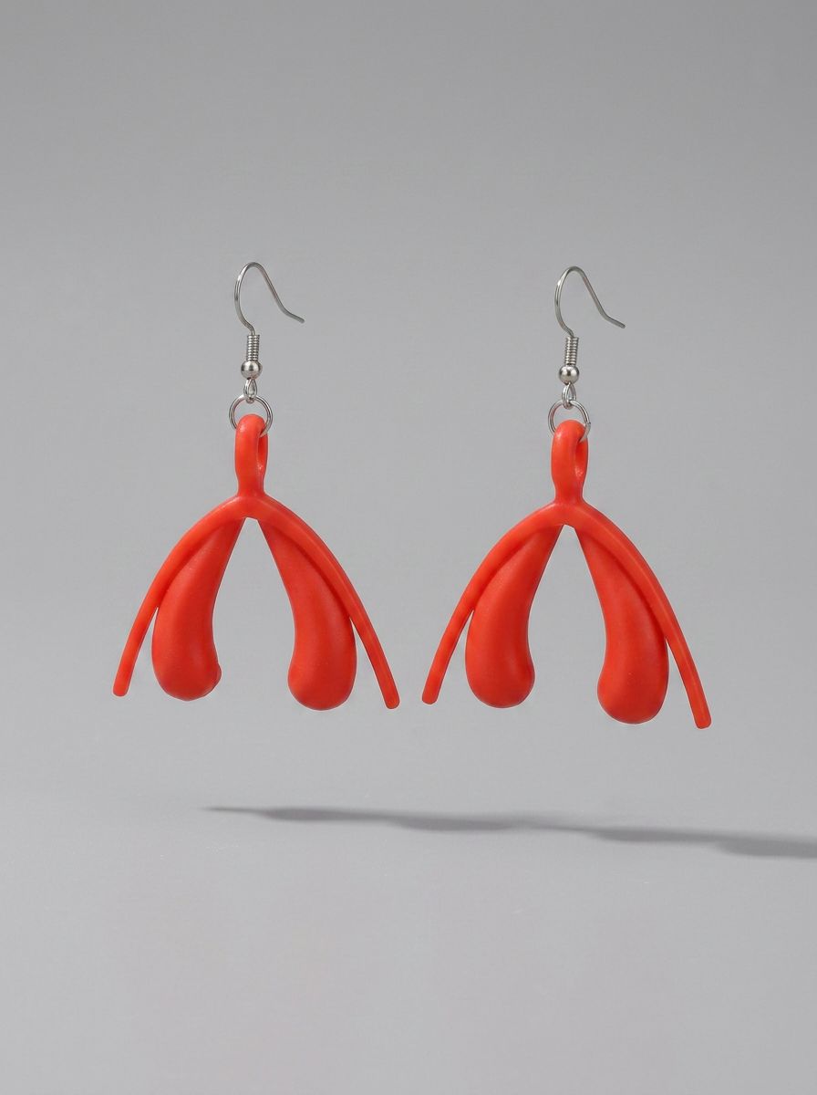 Colorful minimalist 3D printed clitoris drop earrings by Scandals, showcasing modern design and vibrant hues.