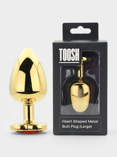 Toosh Heart Shaped Metal Butt Plug with Red Stone - S, M and L, premium red gemstone metal Butt Plug available in three sizes