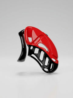 Vibrating Remote Control Plastic Chastity Cock Cage underside showing breathable openings and ergonomic restraint design
