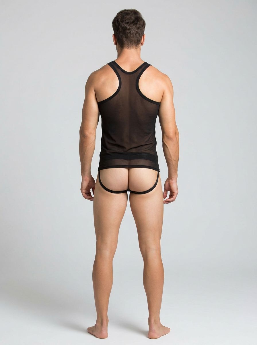 Envy men's Swat 2-piece tank and thong costume set with tactical design, featuring camouflage pattern and military-inspired details.
