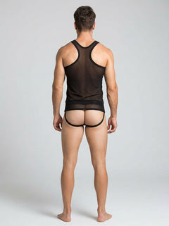 Envy men's Swat 2-piece tank and thong costume set with tactical design, featuring camouflage pattern and military-inspired details.