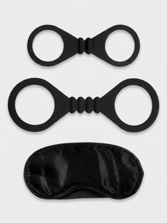 Luxurious Bound To Please Blindfold, Wrist & Ankle Cuffs Set showcasing premium satin blindfold designed for sensory deprivation.
