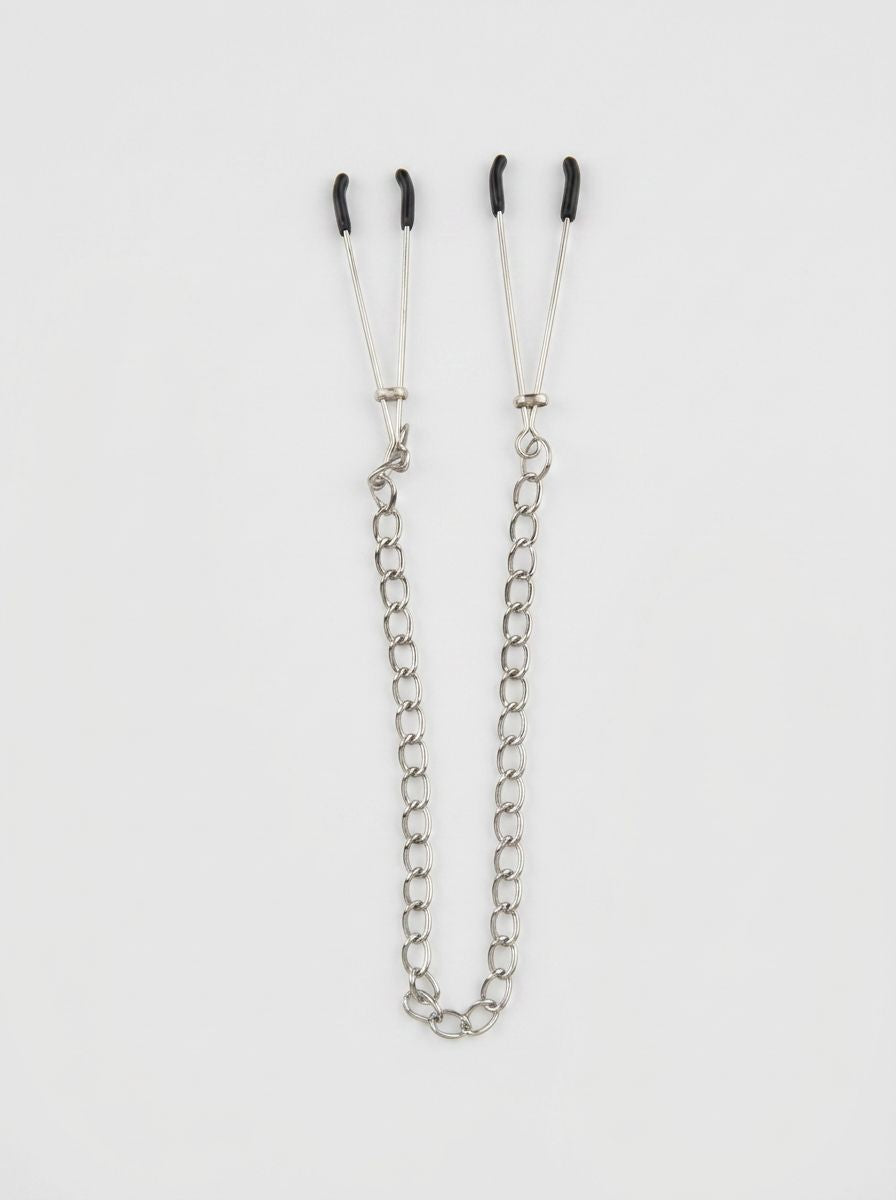 Bound to Please adjustable rubber tip nipple clamps with chain, designed for sensual stimulation and gentle pressure.