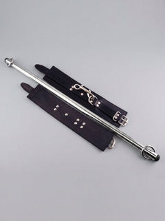 Complete set of the Adjustable 24-38 Inch Leather Leg Spreader Bondage Bar and cuffs - elegance and intensity in leg spreader bondage for unforgettable pleasure.