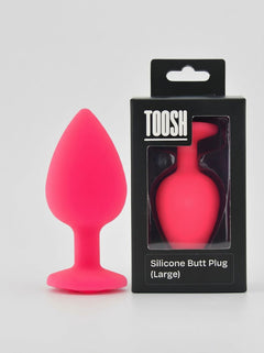 Toosh Silicone Butt Plug with Clear Gem Base - 3 colours and 3 sizes available, silicone butt plug for lingerie styling