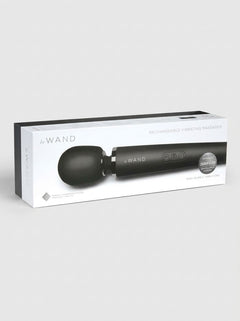Le Wand Rechargeable Wand Massager Vibrator Black presented in its premium branded gift box, highlighting the elegant product packaging.