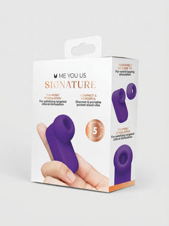 Me You Us Signature The Travel Tapper Pulsating Clitoral Suction Vibrator in premium packaging, rechargeable clitoral suction vibrator by Me You Us