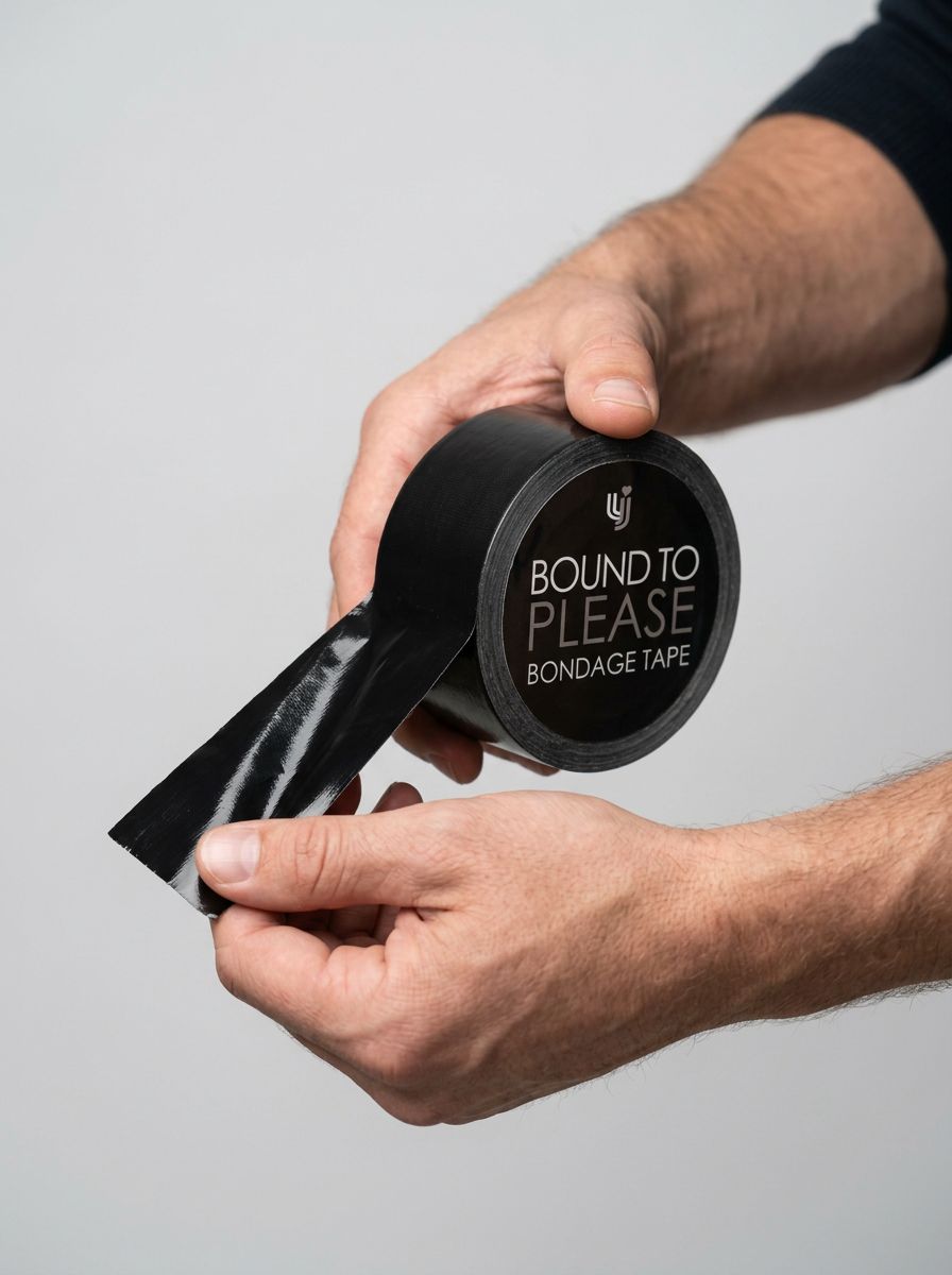 Bound to Please Bondage Tape Black - Self-Stick PVC Restraint for Beginners & Advanced
