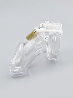 The Scandals Clear Black Pink and Blue Cock Cage showcasing a luxurious design, ideal for BDSM play.