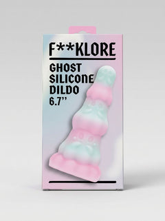 F**kLore Ghost Silicone Tiered Textured Fantasy Dildo retail box front with pastel ghost fantasy dildo illustration