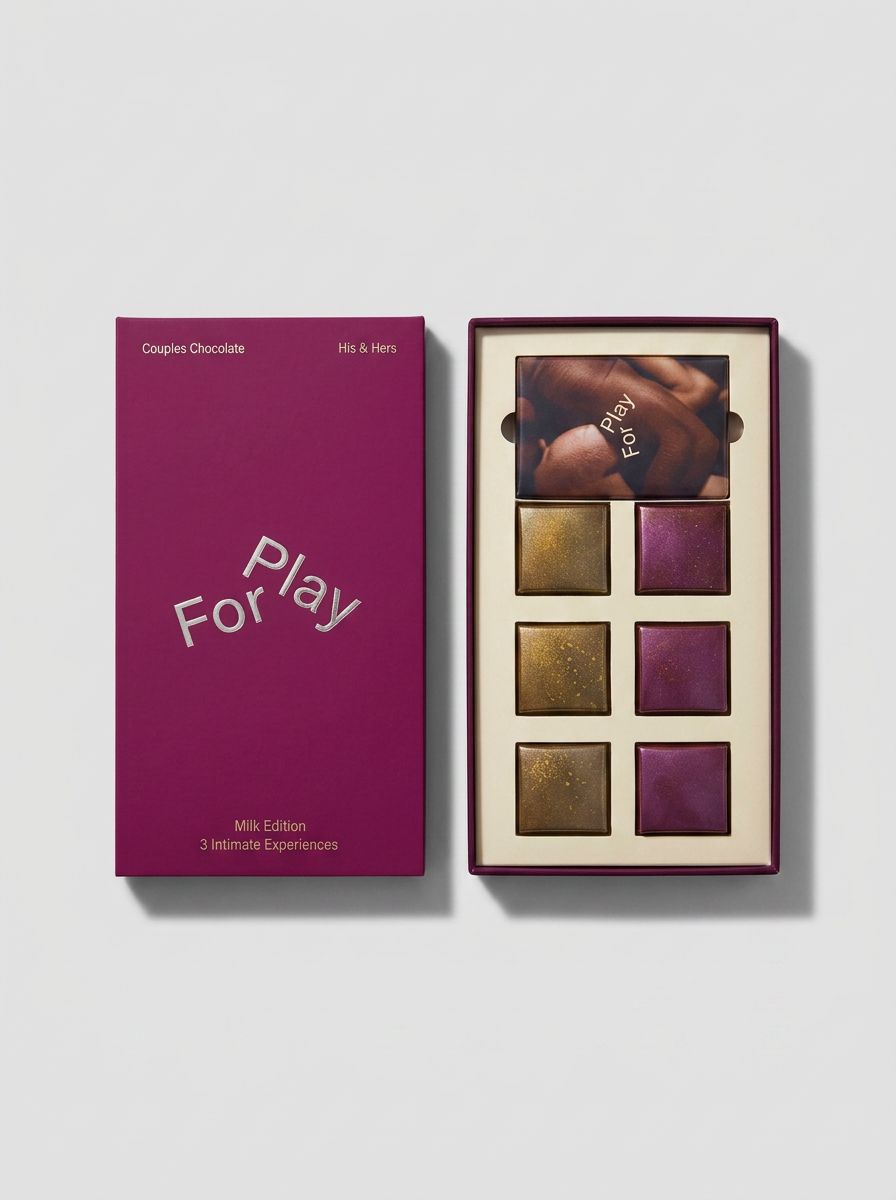 For Play His and Hers Couples Sex Chocolate box featuring an elegant design, perfect for enhancing romantic experiences.