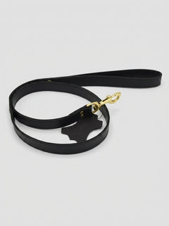 Bound Noir Nubuck Leather Leash with Brass Details elegantly displayed, showcasing its luxurious leather craftsmanship, perfect for those seeking a sophisticated Leather Leash.