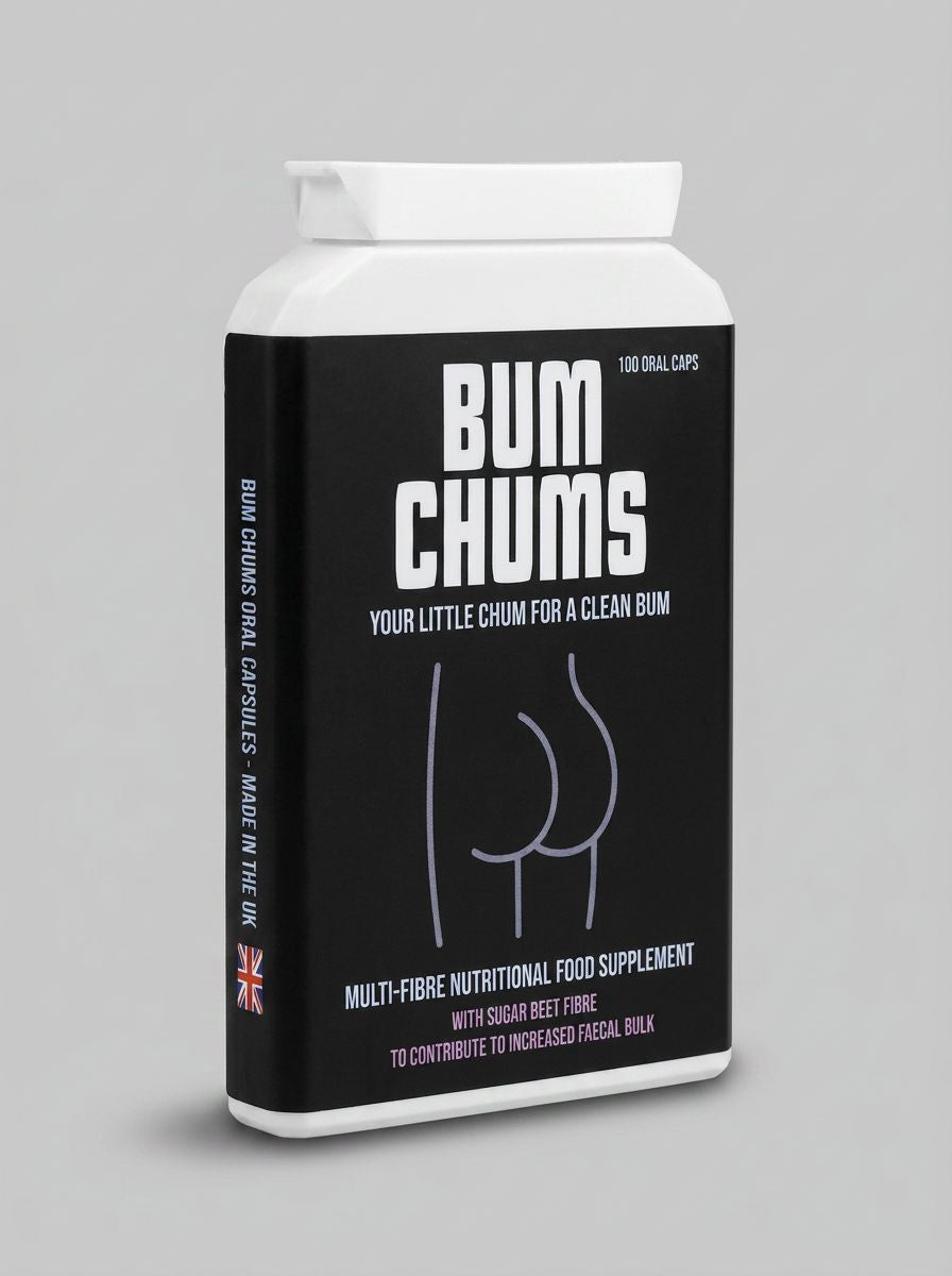 Bum Chums 100 Caps - Luxurious multi-fibre supplement with sugar beet for elegant digestive wellness.