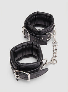 Me You Us Wrist Cuffs – Black/Silver, close-up of smooth PU leather wrist cuffs and silver hardware