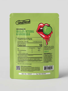 GoodHead Salivating Flavoured Oral Play Dry Mouth Gummies 3-Pack Green Apple pouch back showing supplement facts and product details