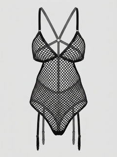 Lifestyle image of a model wearing the Seven Til Midnight A Total Catch Mesh Teddy, demonstrating how this captivating lingerie enhances confidence and allure in intimate settings.