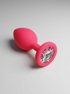 Toosh Silicone Butt Plug with Clear Gem Base - 3 colours and 3 sizes available, medium silicone butt plug