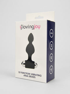 Loving Joy vibrating silicone anal beads with 10 functions and removable bullet vibrator, designed for adult pleasure and comfort.