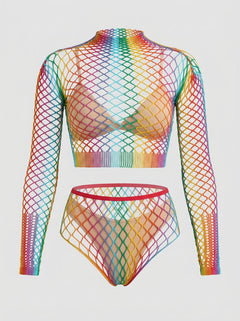 Lace by LJ Rainbow Fence Net Crop Top and Bottoms