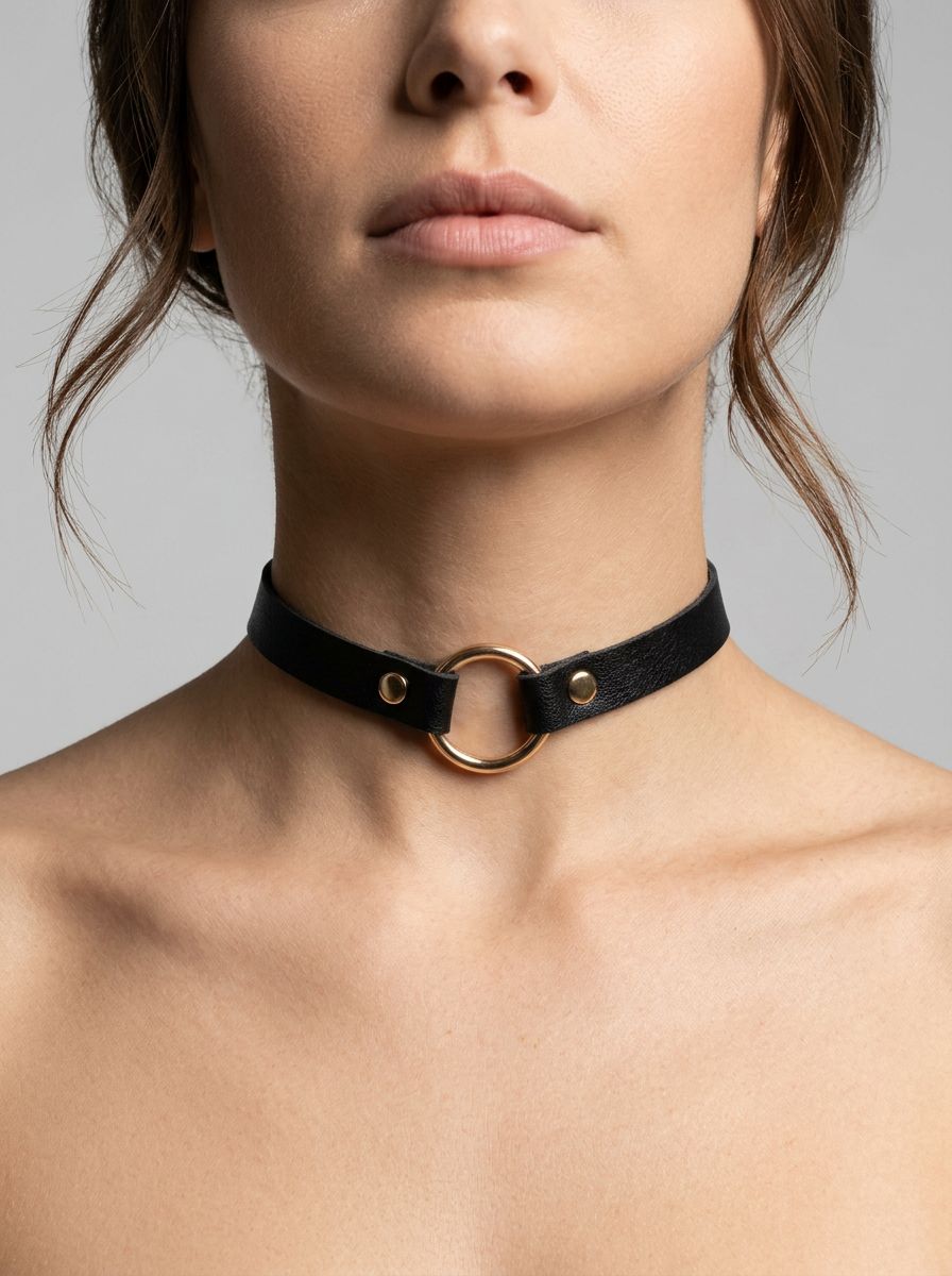 Posh Pet Gold O-Ring Slim Beginners Bondage Choker showcasing its luxurious design and elegant gold ring detail, perfect for stylish bondage play.