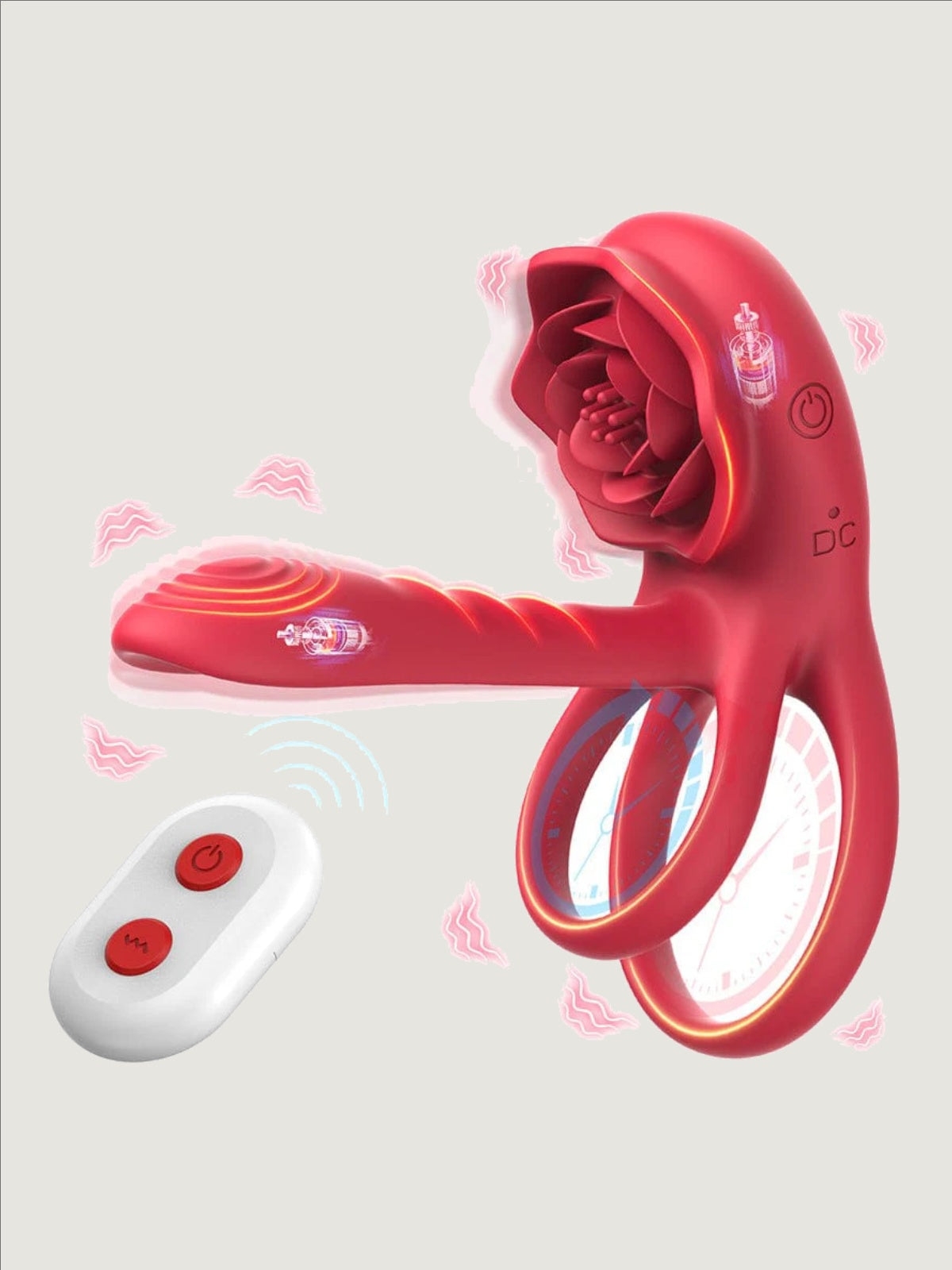Scandals 3-in-1 Rose Couples Vibrator with vibrating cock ring, G-spot and clitoral stimulation for shared pleasure.