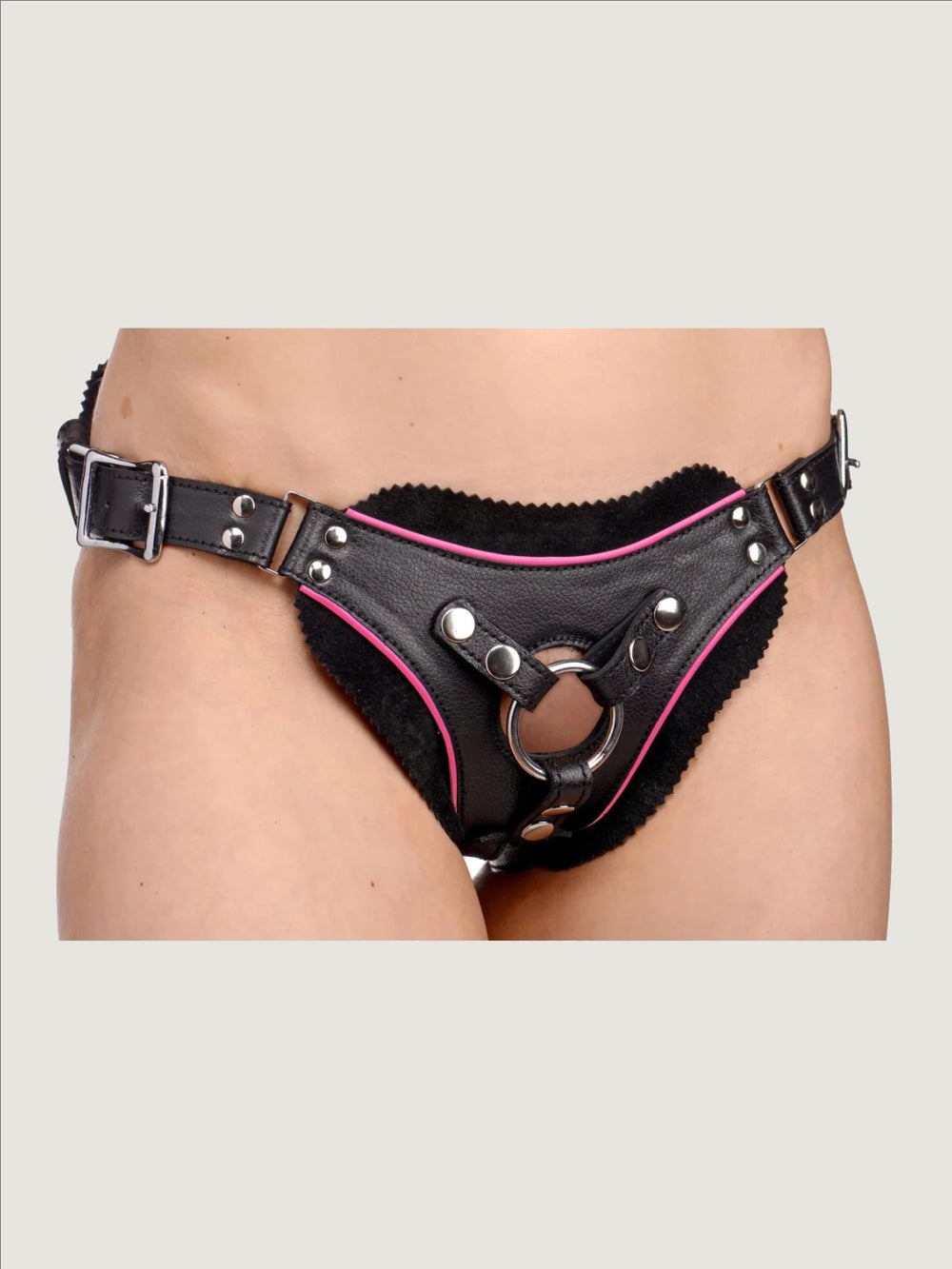 Strap U Flamingo Black & Pink Faux Leather Low Rise Strap On Harness