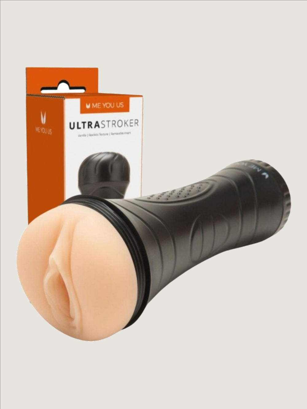 Me You Us vagina masturbator with realistic textured design and easy-clean TPE material, shown in a vanilla color.
