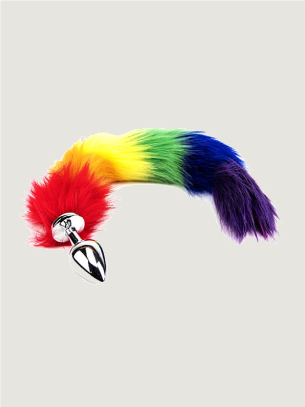 Furry Fantasy Rainbow Tail Butt Plug - Premium Aluminium Alloy, Faux Fur, 36cm Length, Temperature Play