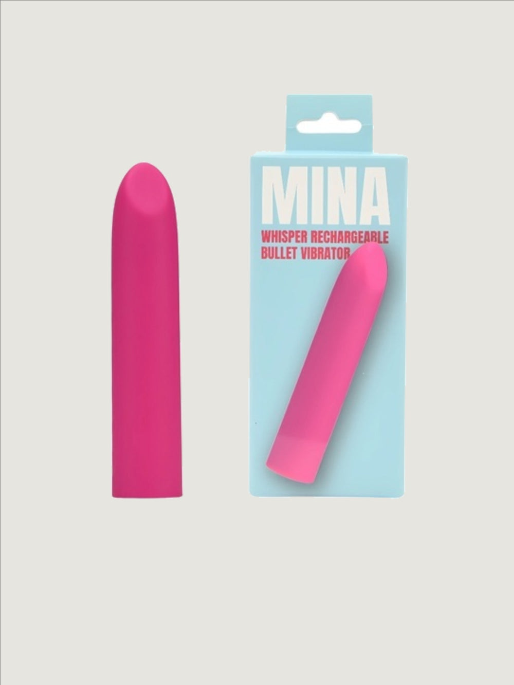 MINA Whisper Rechargeable Bullet Vibrator, a quiet silicone stimulator, shown from the front in a compact, sleek design.
