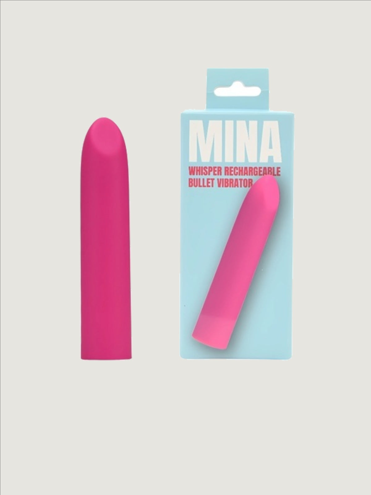 MINA Whisper Rechargeable Bullet Vibrator, a quiet silicone stimulator, shown from the front in a compact, sleek design.