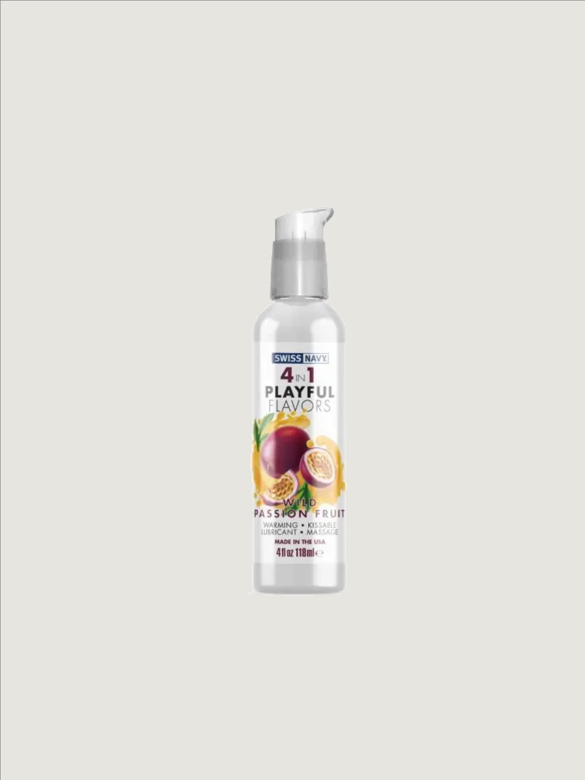 Swiss Navy 4 In 1 Flavoured Water Based Lube 4oz elegant packaging showcasing seductive flavours and playful intimacy.