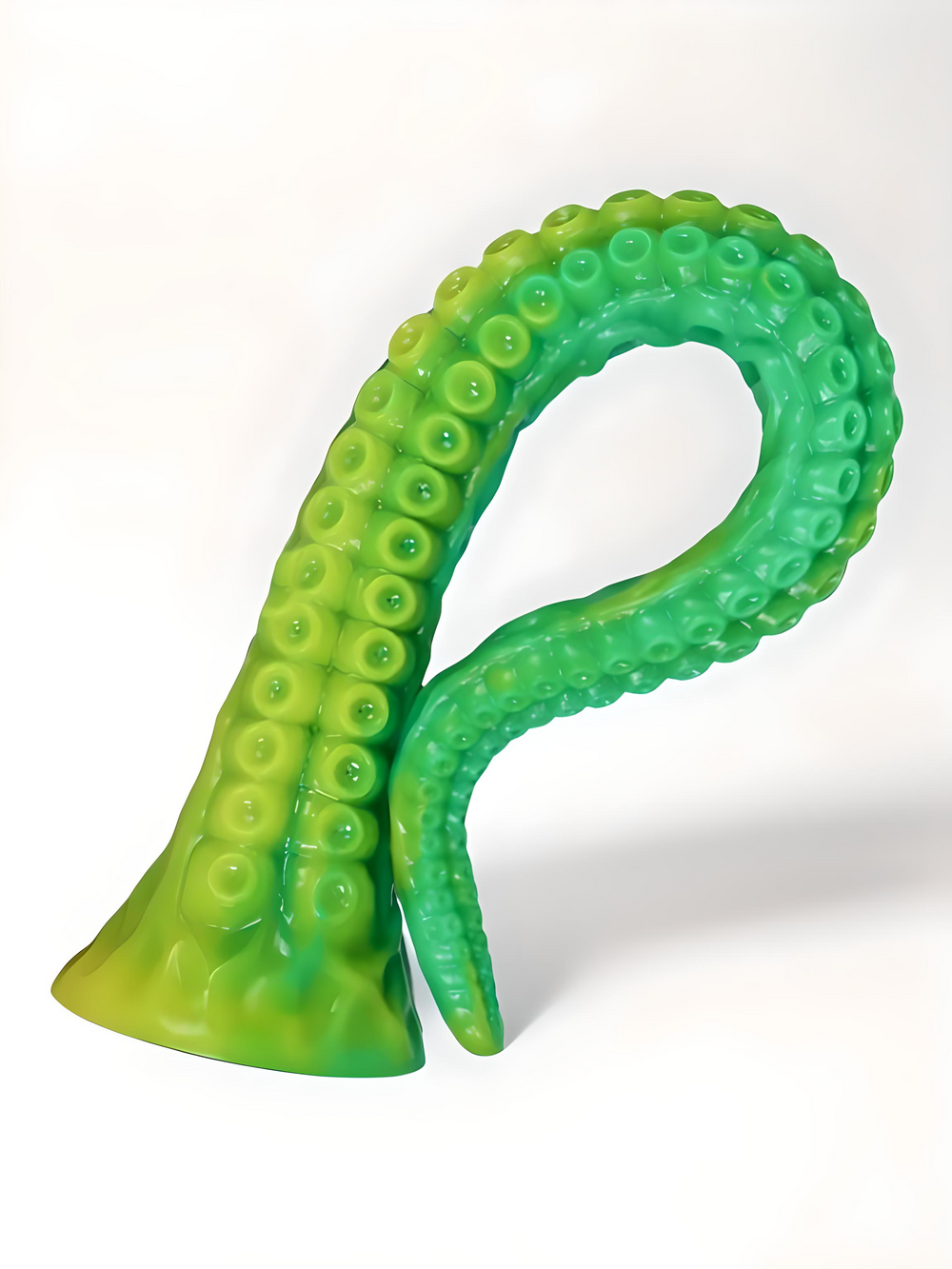 Green Tentacle Extra Long Silicone Dildo with textured suckers and suction cup base, designed for versatile adult pleasure.