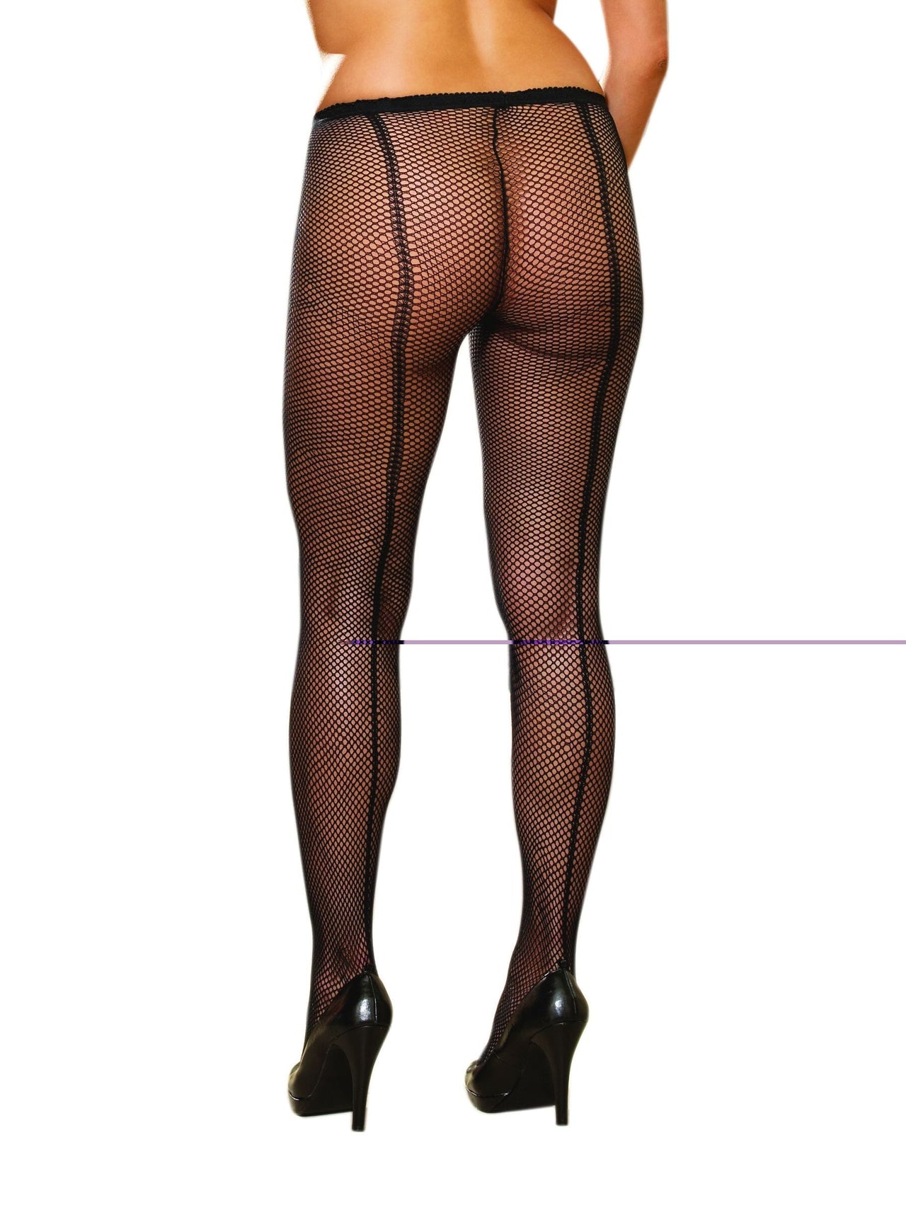 Fishnet tights with back seam.