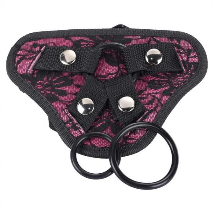 Me You Us lace strap-on harness with adjustable straps and multiple-sized rings for secure wear and versatile use.