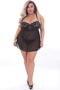 Thumbnail for Seven Til Midnight Curve Black Babydoll with Rhinestone Chain Set