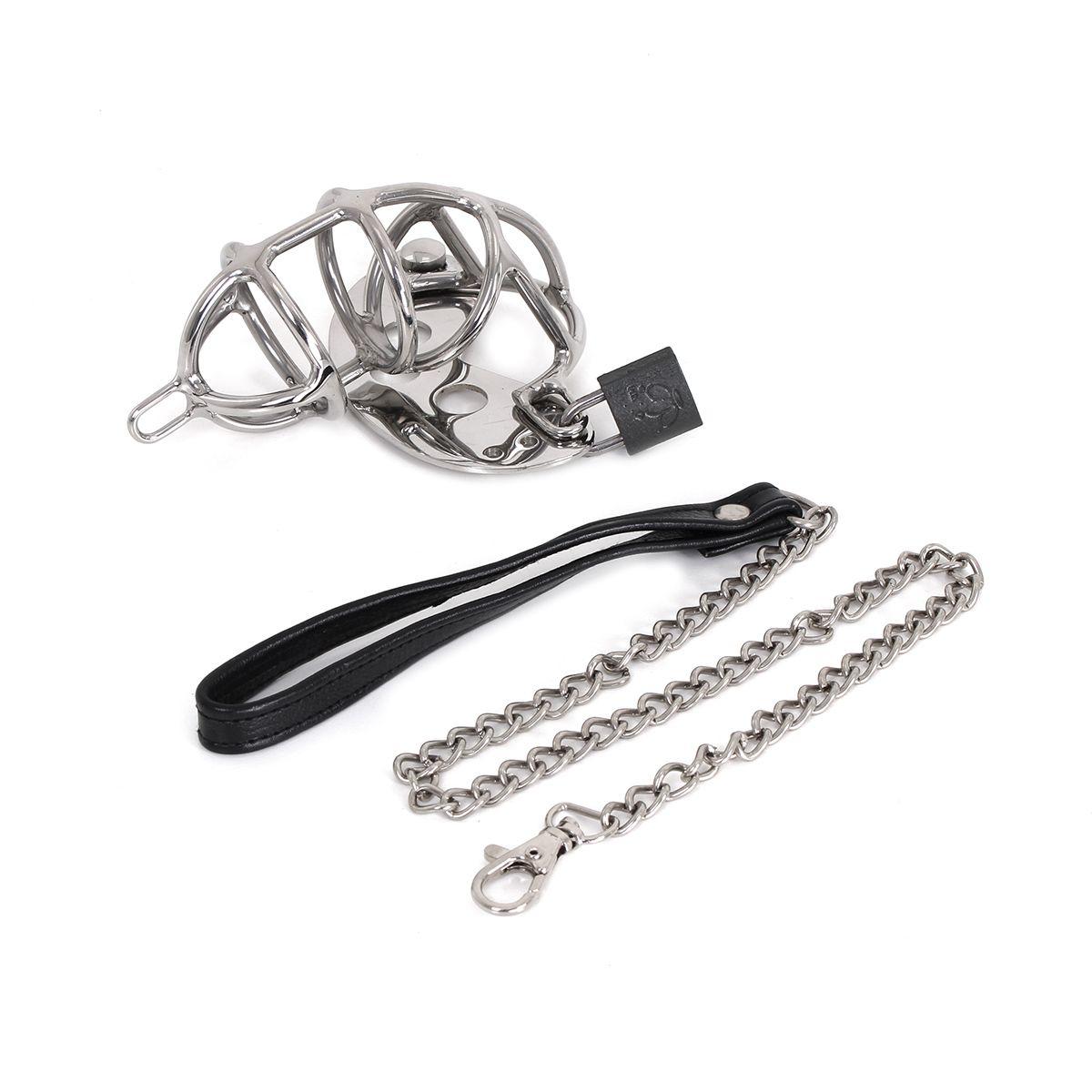 Stainless Steel Chastity Cage with leash