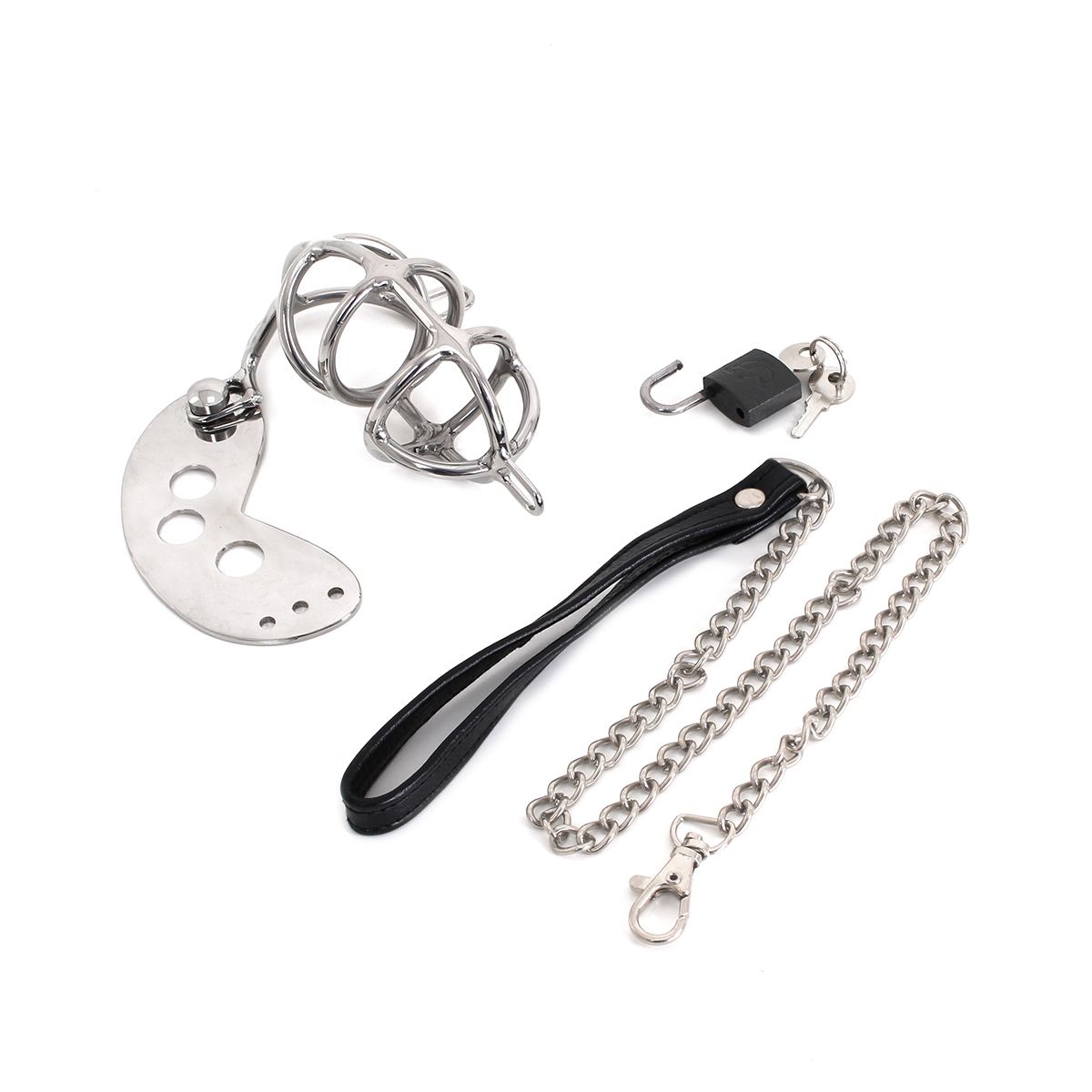 Stainless Steel Chastity Cage with leash