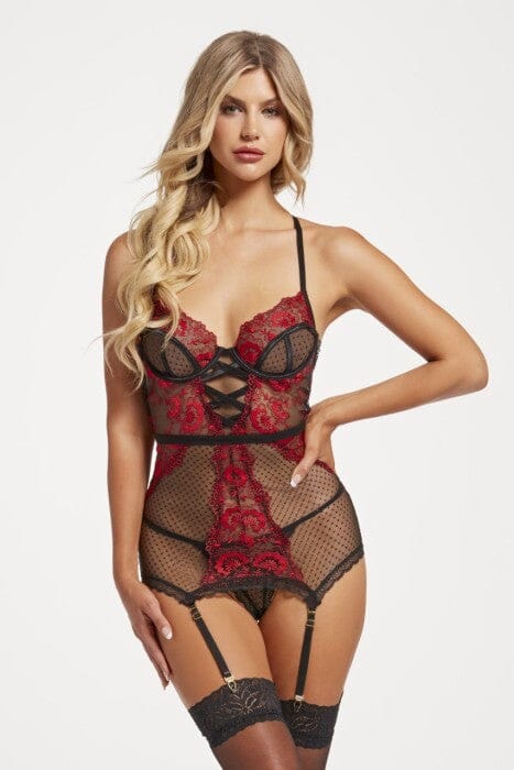 Floral Embroidered Chemise and String Set