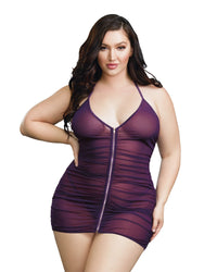 AIS Dreamgirl One Size Queen Plum Stretch Mesh Chemise with Shirring Details 11517X Not Available For Local Delivery