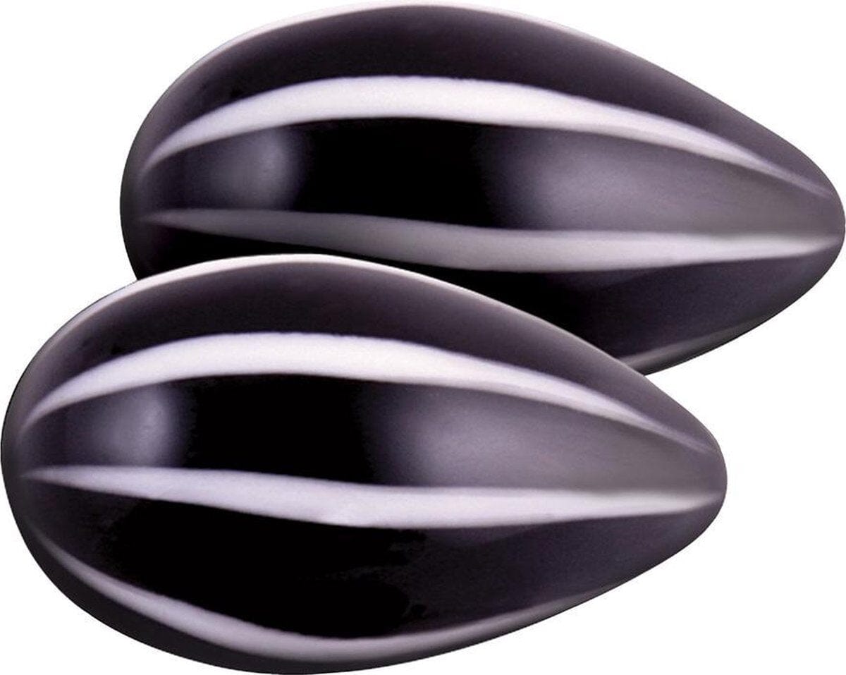 Yellow Ns Novelties Pinstripe Egg glass dildo with a smooth, rounded shape and sleek pinstripe design for sensual pleasure.