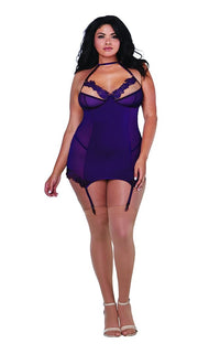 Thumbnail for Dreamgirl Plum Garter Slip and String Set