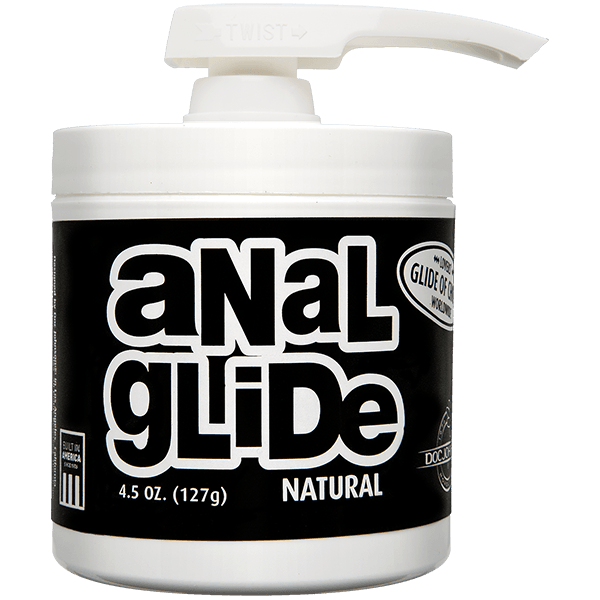Doc Johnson Natural Anal Glide lubricant in pump bottle, petrolatum-based formula for smooth hot anal comfort, 134g.